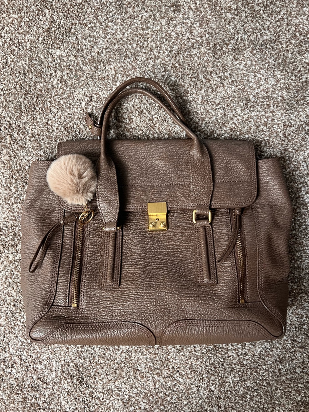 3.1 Phillip Lim Taupe Pebbled Leather Satchel with Gold Hardware